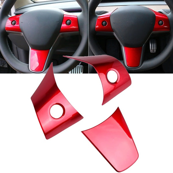 Red Interior Steering Wheel Cover Molding Trim For Tesla Model 3 2017-2022 Model Y 2020-2022