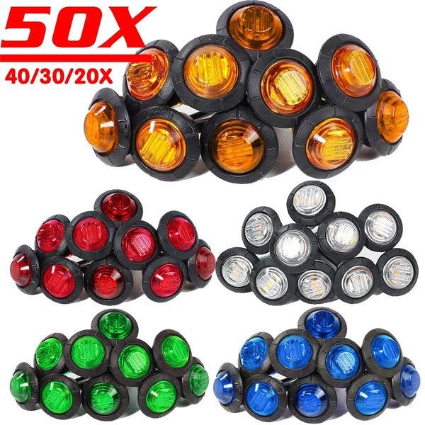 50-40-30-20PCS Universal DC12V Mini Round LED Light Flush Mount Side Marker Clearance Lamp Indicator Lights Boat Truck Lorry Caravan Trailer ATV Wate