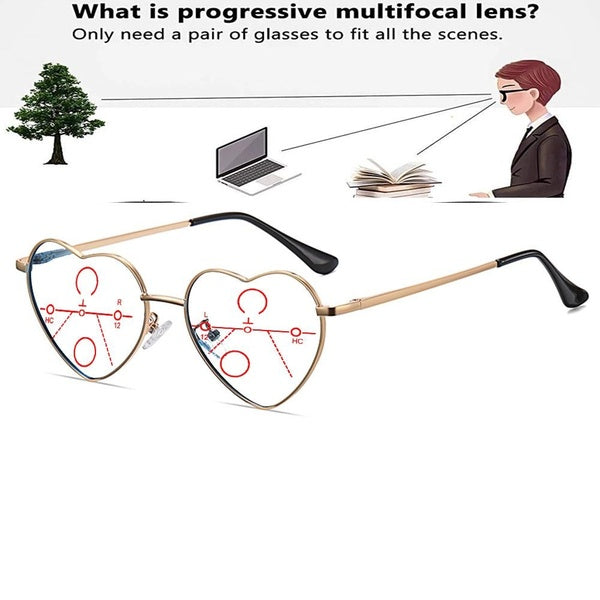 Heart Shape Alloy Gold Color Frame Progressive Multifocal Reading Glasses +0.75 To +4