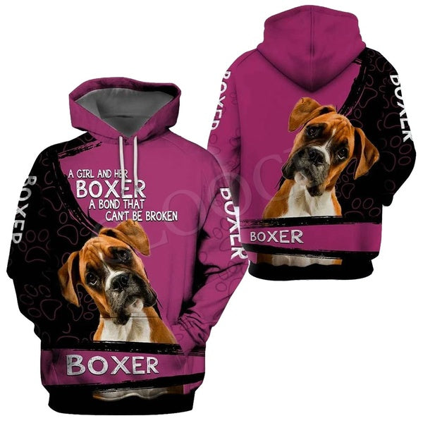 2020 Date Populaire Mode Une Fille et Son Boxer Chien 3D Imprimer Hoodie Hommes Femmes Sweat Casual Pet Dog Designs À Capuche