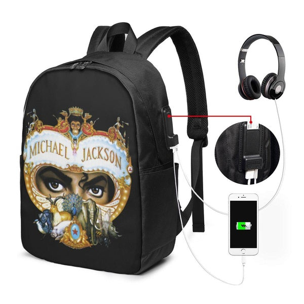 Michael Jackson Travel Laptop Backpack,Unique Pattern USB Backpack 17 Inch,Business Flight Carry College School Book Bag