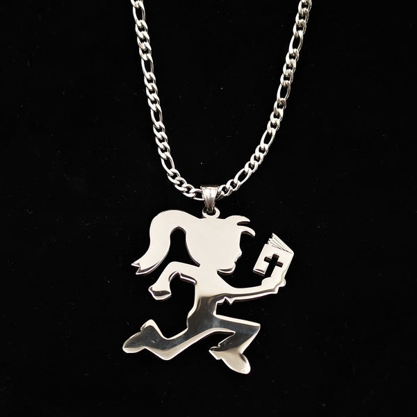 Brand new Hatchetgirl ICP Juggalette Bible book charm stainless steel polished on both sides pendant necklace figaro chain 30inch