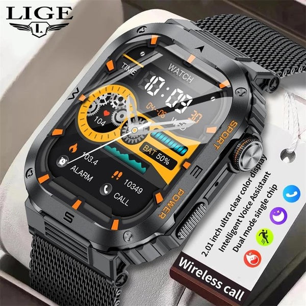 LIGE nouveau 2.01 ''HD extérieur militaire montre intelligente hommes Bluetooth appel Smartwatch GPS sport Tracker IP68 étanche Bracelet de santé Rel