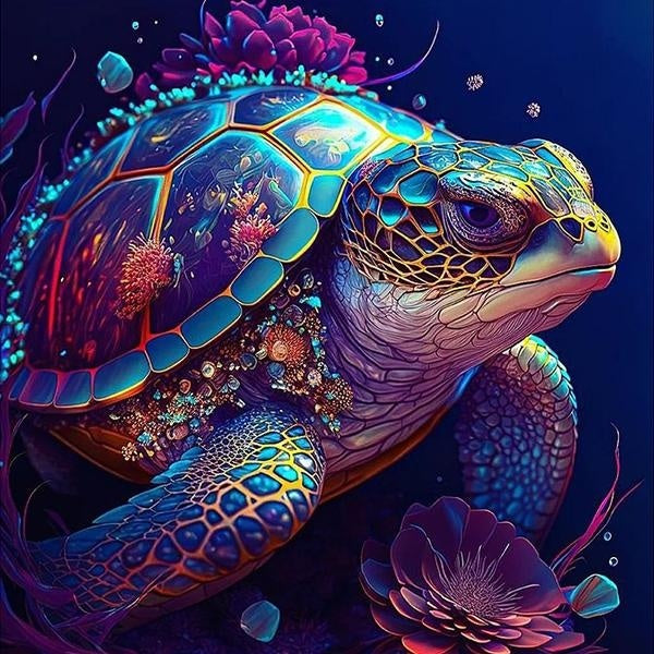 FIYO DIY 5D Sea Turtle Diamond Painting Full Drill with Number Kits Home and Kitchen Fashion Mosaic Diamond Painting Canvas Wall Decoration Gift Craf