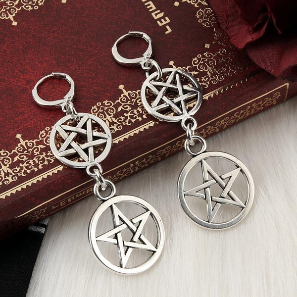 1Pair Gothic Pentagram Earrings Wiccan Jewellery Pentacle Earring Pagan Witch For Women Gift Jewelry