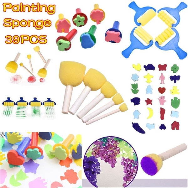 39Pcs-Set Children's Painting Sponge Seal DIY Early Learning Graphic Sponge Paint Brush Student Art Paint Graphic Chapter