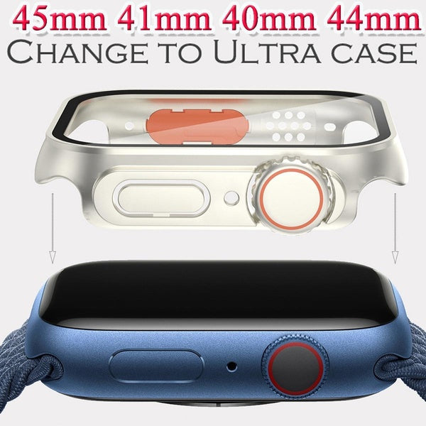 Pc Case Tempered Glass for Apple Watch 8 7 45mm 41mm 40mm 44mm Screen Protector PC Cover Accessories Upgrade To - Change To Apple Watch Ultra 49mm fo