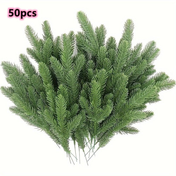 50pcs Artificial Pine Branches Green Plants Pine Needles DIY Accessories For Garland Wreath Christmas And Home Garden Decor