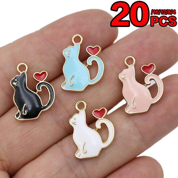 4-8-12-16-20Pcs Gold Plated Pink Enamel Cat Charms Pendant Jewelry Making Earrings Bracelet Necklace Accessories DIY Craft
