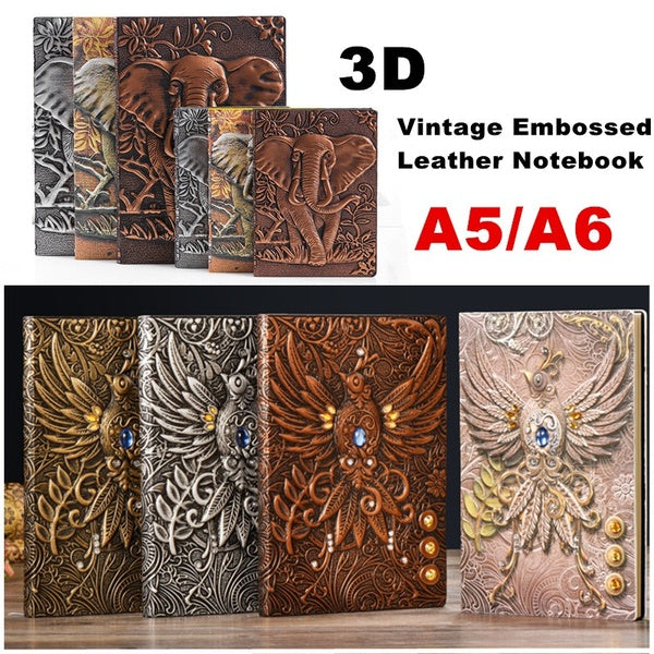 3D Vintage Embossed Leather Printing Embossed Diary Book Travel Journal Notebook Handcraft for Gift