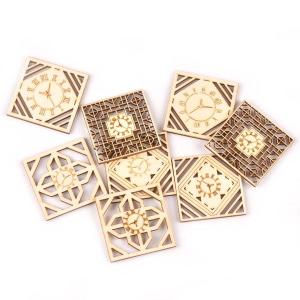 Mélanger 8 pièces horloge carrée tranches de bois pour bricolage décoration de la maison à la main Scrapbooking Carfts ornements en bois artisanat 45