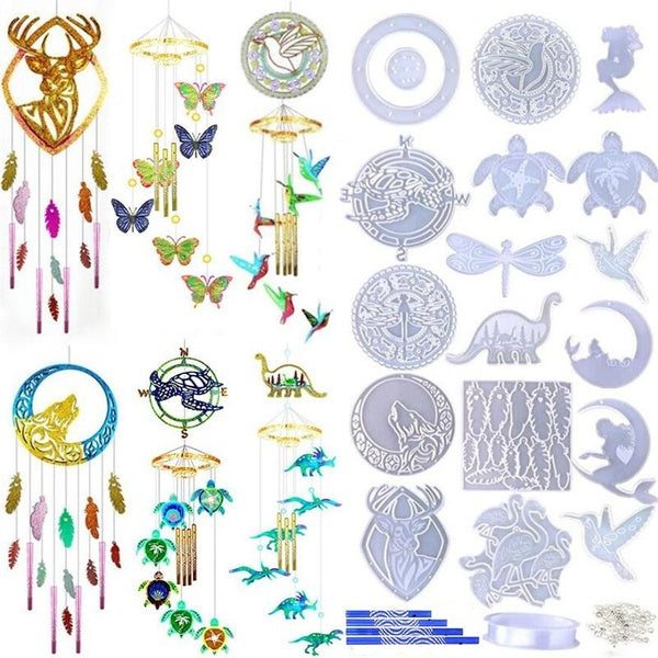 10styles Windbell-Chime Silicone Resin Molds Sets with Tubes