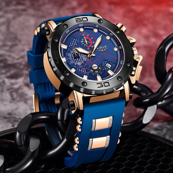 2022 Men Watch LIGE Top Brand Luxury Fashion Military Quartz Watch Men Silicagel Waterproof Sports Chronograph Relogio Masculino