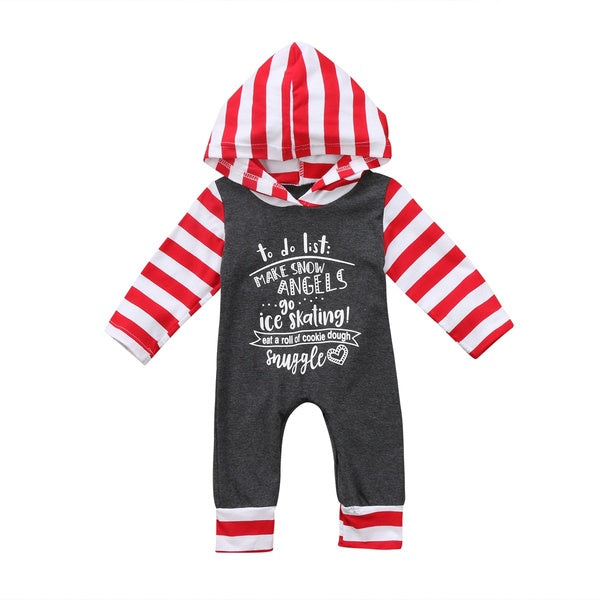 Newborn Baby Girl Boy Clothes Stripes Long Sleeve Hoodie Romper Outfits New