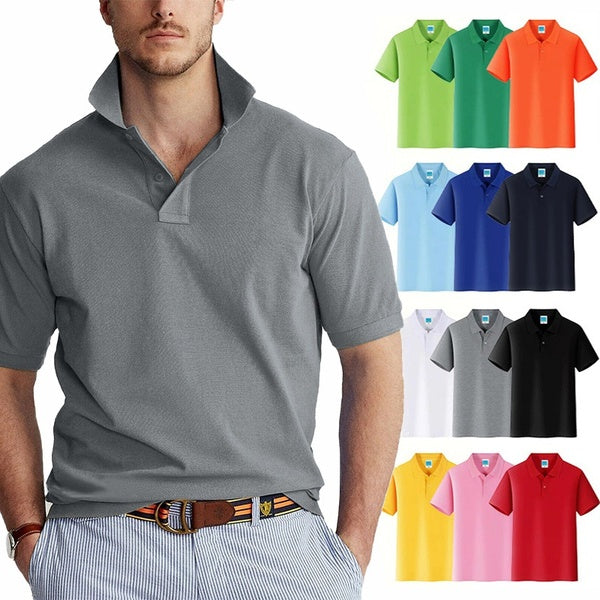 S-4XL Summer Men's Fashion Short Sleeve Candy Color Breathable Lapel T Shirt Slim Fit Plus Size Men's Summer Top