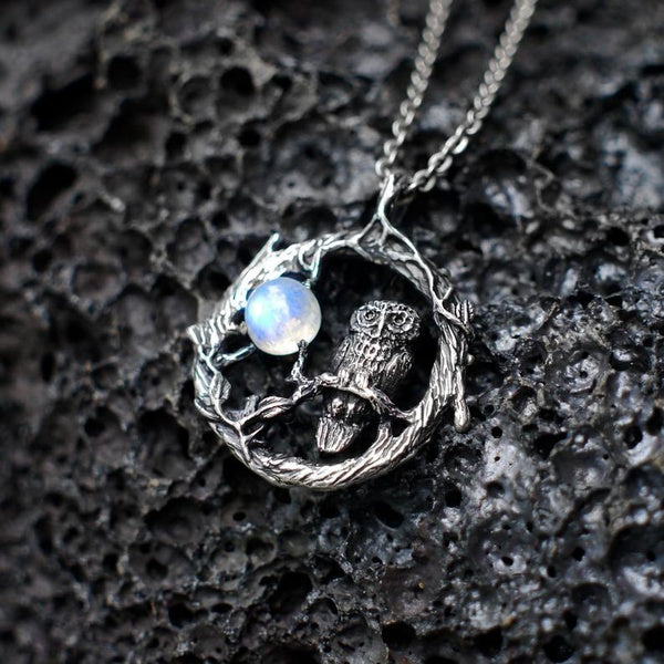 925 Sterling Silver Creativity Retro Exquisite Fashion Owl Star Moonstone Pendant Necklace Woman Charm Party Jewelry Accessories Gift Matron Inn