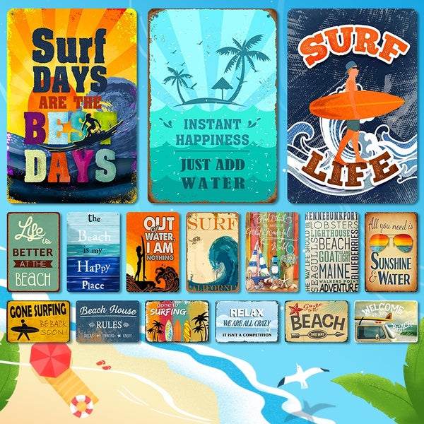 Summes Beach Surf Days Metal Posters Retro Tin Signs Beach House Seaside Bar Resort Inn Home Motel Resort Wall Decor 8 x 12 Inches