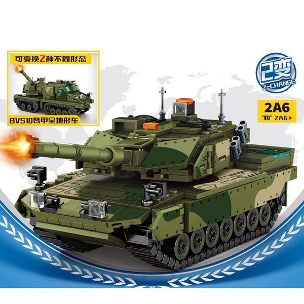 WW2 Military Model 2-in-1 Leopard2A6 Tank BvS10 Armored All Terrain Vehicle Building Blocks Bricks Toys Gifts