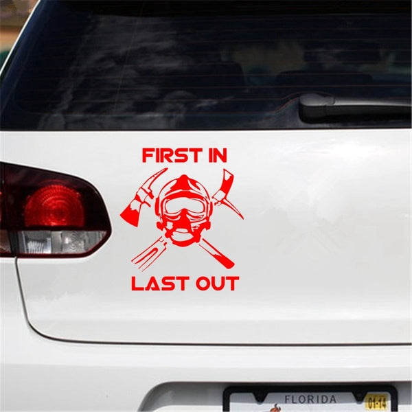 CK3197#15*17.3cm firefighter first in last out reflective funny car sticker vinyl decal silver-black car auto stickers