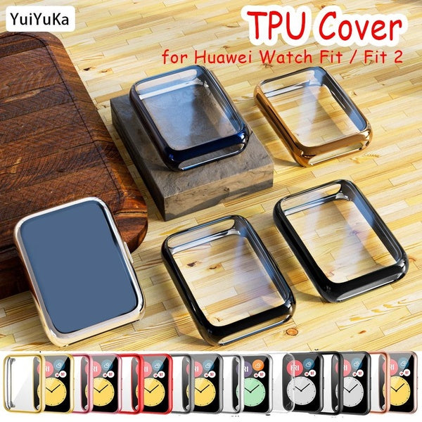 YuiYuKa Coque en TPU pour Huawei Watch Fit 2 Plaqué Bumper Smart Watch Accessoires Protecteur d'écran tout autour pour Huawei Fit-fit2 Watch Case