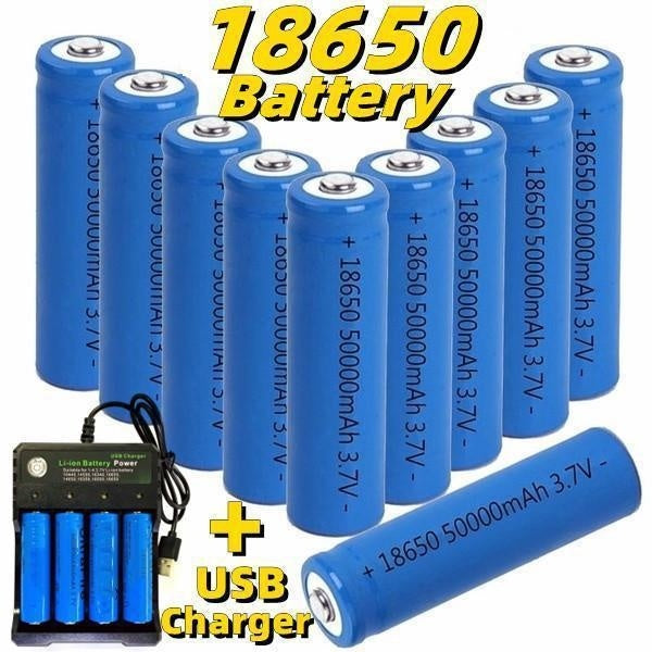 2024 New High Capacity 2-10PCS 3.7V 18650 Li-ion Rechargeable Battery for Flashlight Torch- Electronic Gadgets with Usb Charger
