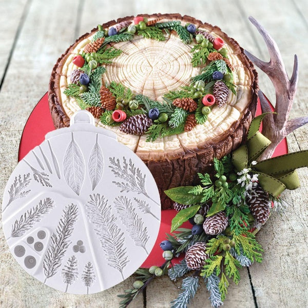 Christmas Silicone Mold Pine Leaf Shaped Fondant Cake Decorating Gadgets Candy Chocolate Cupcake Cookies Baking Mold Kitchen