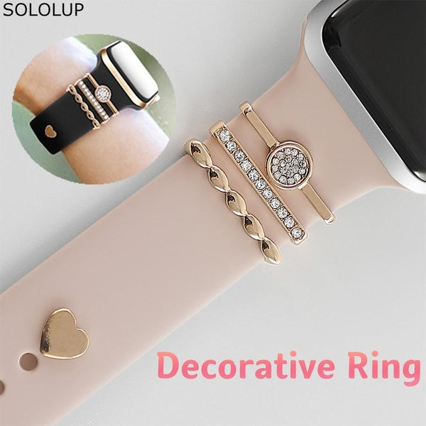 SOLOLUP Decoration Ring for Strap for Apple Watch Band Metal Decorative Charms Diamond Jewelry for IWatch for Samsung Watchband for Huawei Watchstrap
