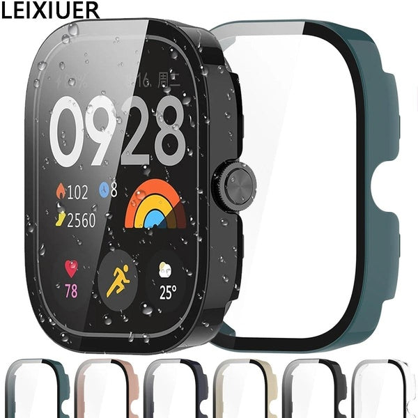 LEIXIUER Tempered Glass+Case for Xiaomi Redmi Watch 4 Accessories，Screen Protector All Around 9H Hard PC Bumper for Redmi Watch4 Cover（1 Pcs）