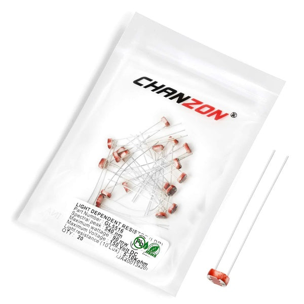 Chanzon 20 pièces résistance LDR 5516 GL5516 5mm 0.5 Mohm photorésistance photoconducteur dépendant de la lumière 20 pièces Photo sensible à la lumiè