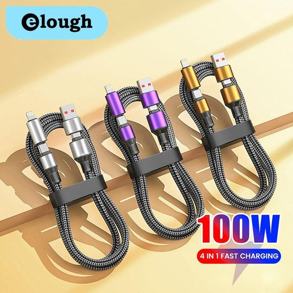 Elough 4 in 1 100W Fast Charging Cable USB Type C To USB C-iOS Cable For IPhone Xiaomi Huawei Mobile Phone Cable