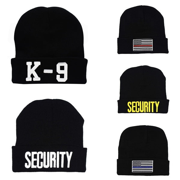 LIBERWOOD Top Quality Black SECURITY Cap Security Doorman Cops Guard Club Bouncer Men Winter Knitted Beanie Hat Cap