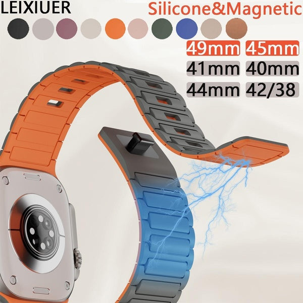 LEIXIUER Silicone Band for SmartWatch Ultra 2-Ultra 49mm 9 8 7 45mm 41mm Sport Magnetic Belt Strap Wristband Watchband Bracelet Accessories for Smart