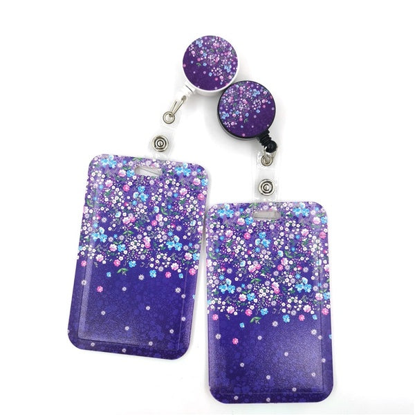 1pc violet fleurs mode femmes porte-carte lanière coloré rétractable Badge bobine infirmière médecin étudiant exposition carte d'identité Clips porte