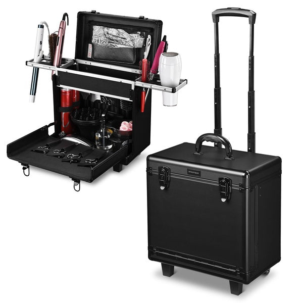 Byootique 15x9x14" Rolling Barber Case Tool Trolley Salon Hair Clipper Trimmer Tool Storage Box for Salon Cosmetology Training