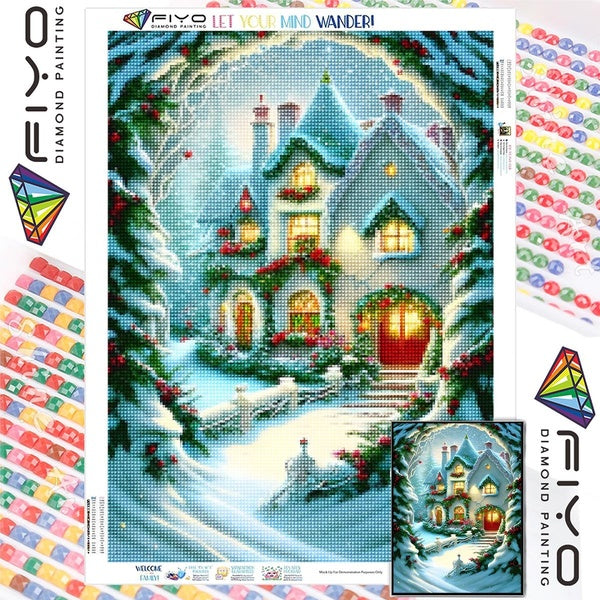 FIYO Christmas House DIY 5D Diamond Painting Full Drill with Number Kits Home and Kitchen Fashion Mosaic Diamond Painting Canvas Wall Decoration Gift