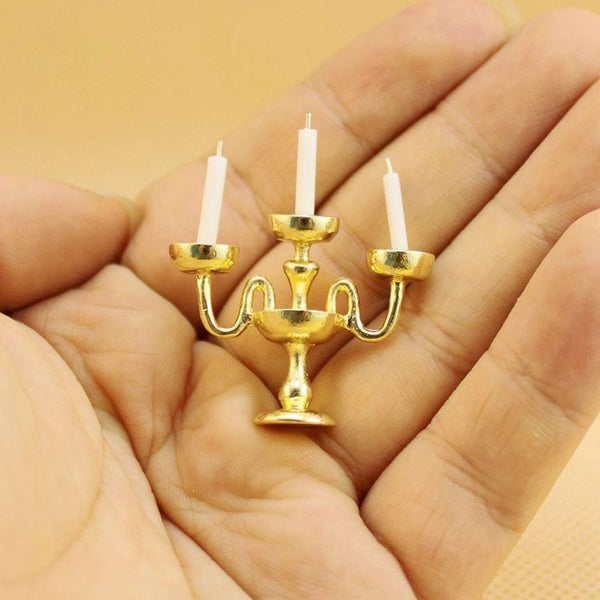 DIY Doll House Miniature luxury metal Candelabra with three Candles 1-12 scale