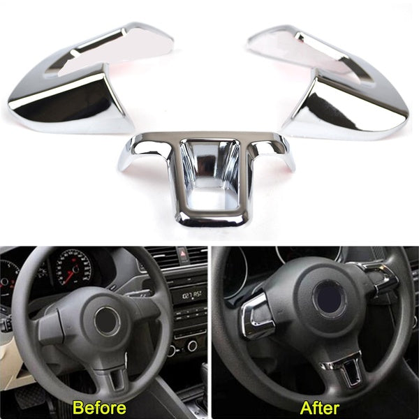 Car Chrome Steering Wheel Cover Trim For VW Golf MK6 Bora Jetta Polo Touran Eos Caddy Car Accessories Interior Decoration Parts