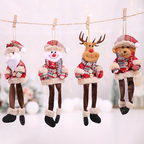 Christmas Long Legs Muppets Pendant With Plaid Cloth Cartoon Character For Christmas Tree Decoration New Year Party Home Shopwindow Hanging Ornament