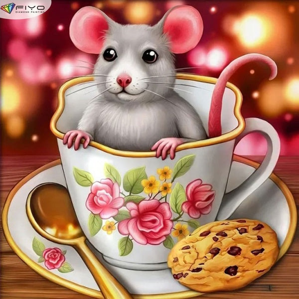The mouse in the cup DIY 5D Diamond Painting Full Drill with Number Kits Home and Kitchen Fashion Cross Stitch Embroidery Paintings Canvas Pictures W