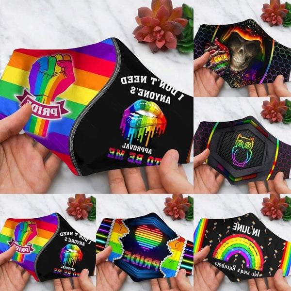 Personalize In June We Wear Rainbow Face Mask, LGBT Face Mask, Rainbow Mask, LGBT Pride Face Mask, Rainbow Heart Pride LGBT Awareness Face Mask,Rain