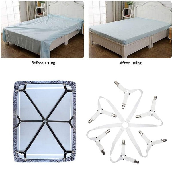 Gift for Mum!Sheet Fasteners Keepers-Adjustable Elastic Bed Sheet Holder Straps for Full,Queen,King Twin Bed,6 Way Cross Sheet Clips Suspenders Band,