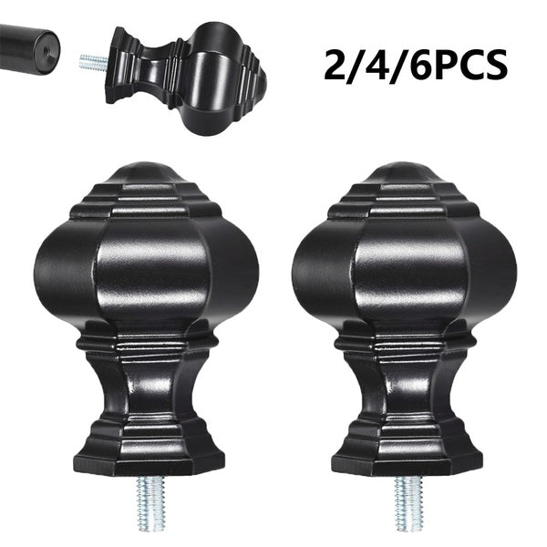 2-4-6pcs Curtain Rod Finials Plastic End Black
