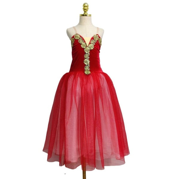 Red Ballet Tutu Skirt Long Dress For Girls Suspenders Modern Dance Swan Lake Performance Costumes For Women