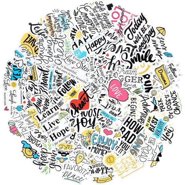 50 Pcs-set Inspirational Motivational Phrases Quotes Sentences Waterproof Stickers For DIY Laptop Luggage Skateboard Graffiti Decal