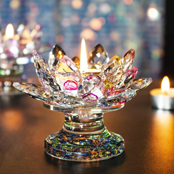 Colorful Crystal Lotus Flower Tea Light Candle Holder Candlestick for Home Decor Christmas Wedding Party Housewarming Gift