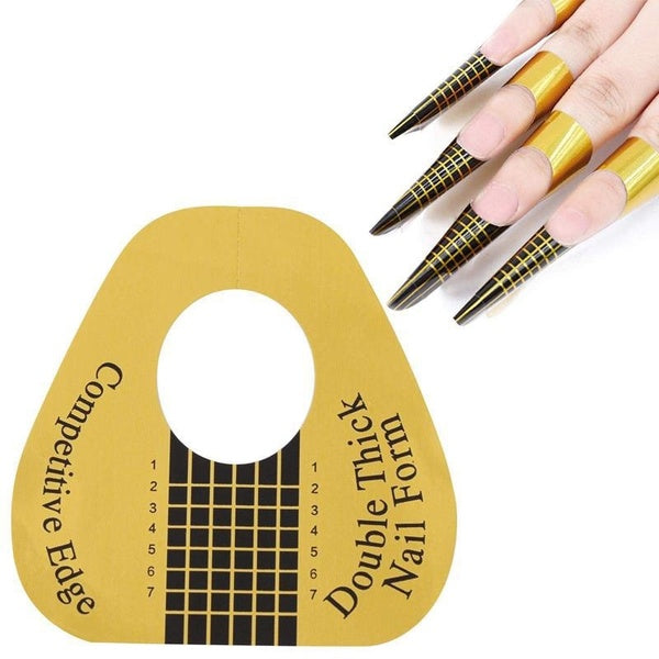200Pcs Nail Forms Golden Nail Tips Extension Forms Horseshoe-shaped Nail Guide Stickers for Acrylic UV Gel DIY Nail Art Manicure Tool