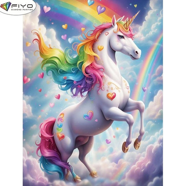 FIYO DIY 5D Rainbow Horse Diamond Painting Full Drill with Number Kits Home and Kitchen Fashion Mosaic Diamond Painting Canvas Wall Decoration Gift C