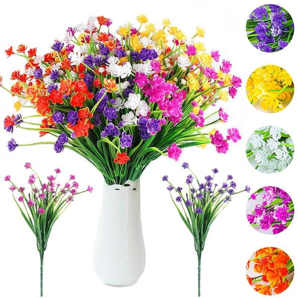 1-12pcs Outdoor Faux Flowers,Artificial Plastic Plants,Faux Eucalyptus Leaf,Fake Plants For Cemetery Decor,Bedroom,Garden,Patio,Window Frames,Curb De