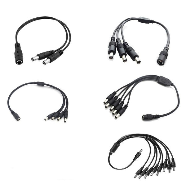 1pcs DC Female To 2-3-4-5-8 Male plug Power Cord adapter DC Connector Cable Splitter LED Strip lights CCTV Security Camera DC Female to Male Plug Con