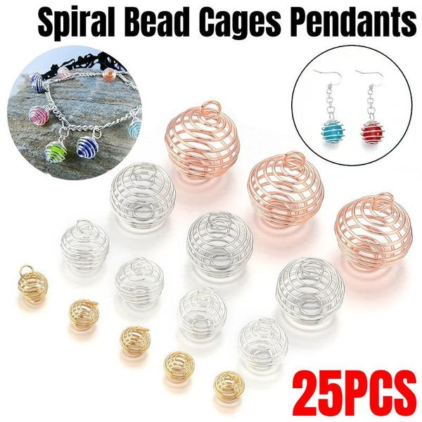 25PCS Spiral Bead Cages Pendants, Stone Holder Necklace Cage Pendants Findings for DIY Jewelry Making and Crafting